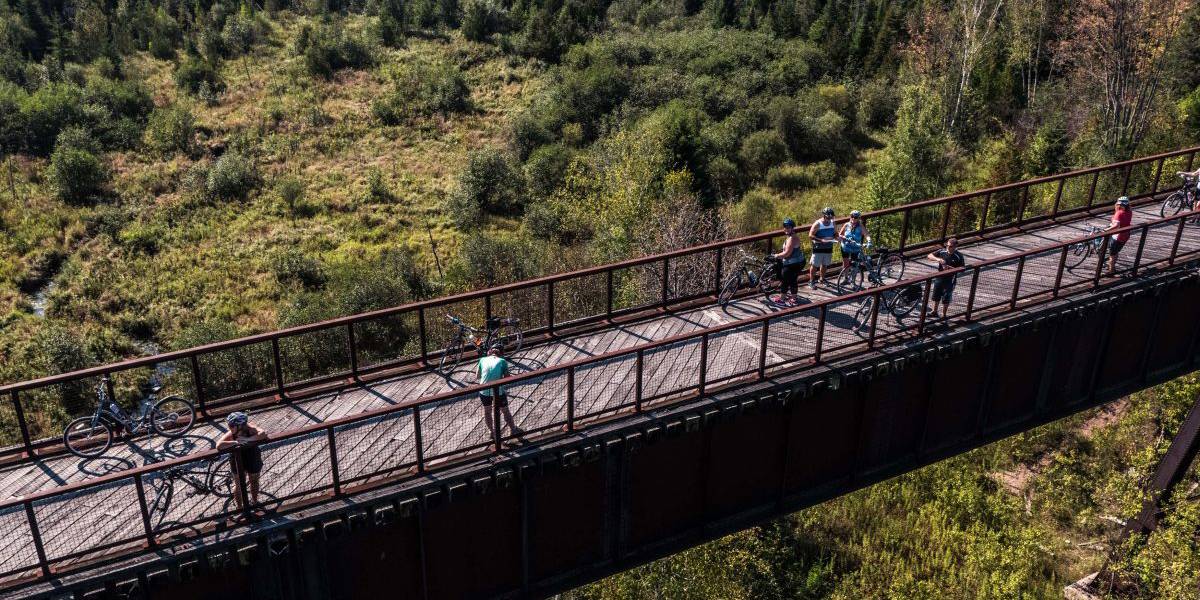 Cycling Doube's Trestle Bridge on the Kawartha Trans Canada Trail